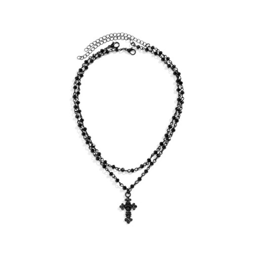 Set med 2 stycken damchoker med svart pärlkors, kedjelängd 35 cm + 7 cm justerbar kedja, kors 3 cm
