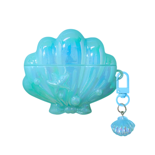 Glänsande musselsilikonfodral för AirPods Pro med 3D tecknat musselmönster, skyddar mot stötar och repor
