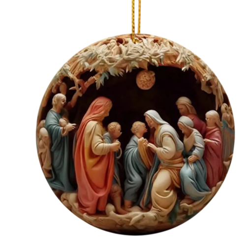 2D akryllik rund dekoration Betlehem 8 x 8 cm Hängande julplatta Nativitet Dekoration för inomhus och utomhus Present dekoration