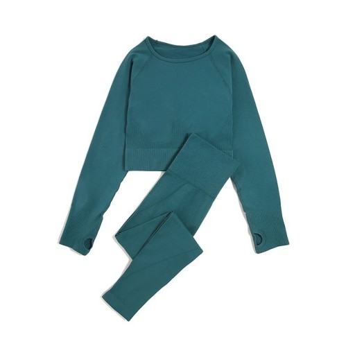 Dam Sportset Leggings och T-shirt med Lång Ärmar Enfärgad Fitnessset i Nylon