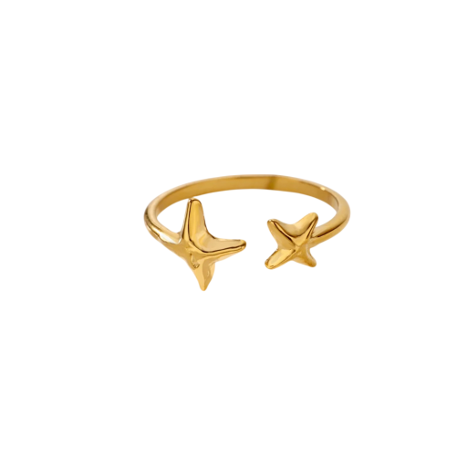 Damöppen ring i rostfritt stål Guld färg Motiv av sjöstjärnor Justerbar minimalistisk smycke Elegantisk marindesign