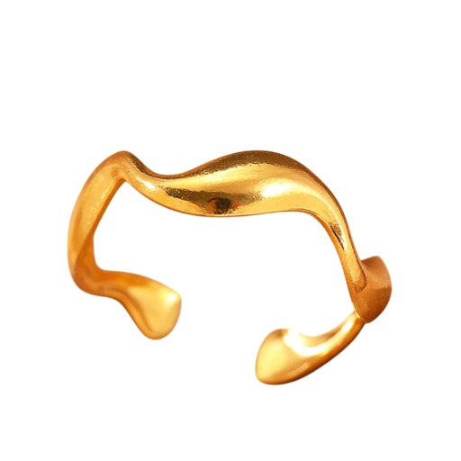 Justerbar öppen damring Guld färg Rostfritt stål Zirkon Elegantisk organisk form Våg motiv Minimalistisk smycke
