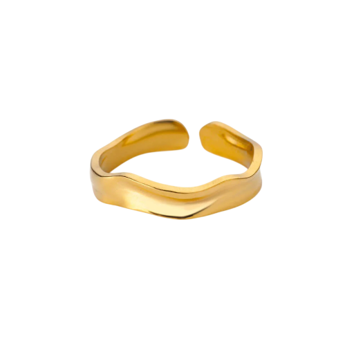 Damring Guld färg Rostfritt stål Zirkon Öppen justerbar Elegantisk organisk form av mjuka vågor modern diskret smycke