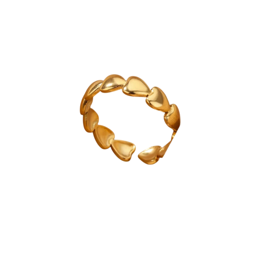 Damernas hjärtformade öppna justerbara ringar Guld färg Rostfritt stål Zirkon Elegant smycke med kärleksmotiv