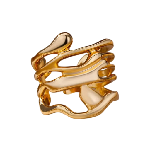 Damernas öppna ring justerbar Elegantisk abstrakt design Guld färg Rostfritt stål Stilig smycke