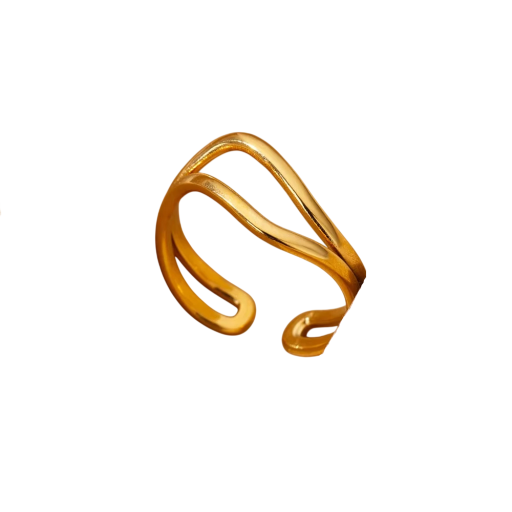Justerbar storlek Öppen design Guld färg Rostfritt stål och zirkon Dam abstrakt organiskt elegant diskret ring