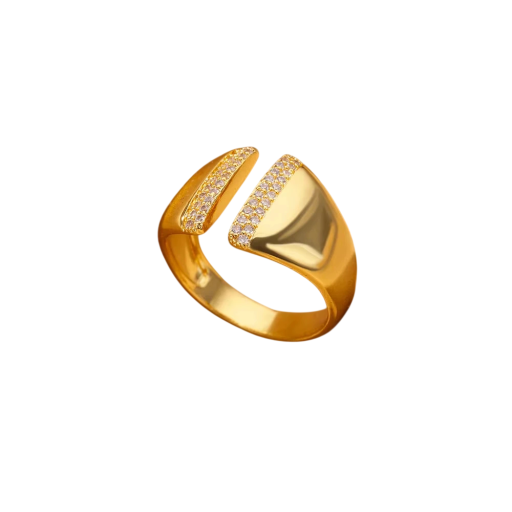 Öppen justerbar damring med zirkoner Guld färg Rostfritt stål Elegant fin ring med stenar mode smycke