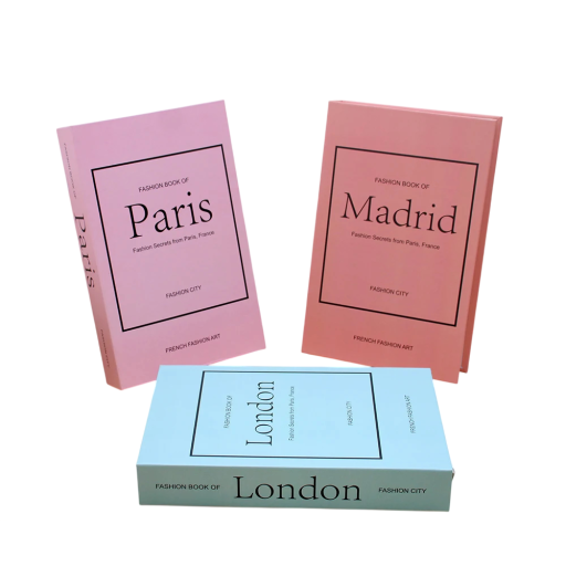 3 st Dekorativa falska böcker Paris Madrid London Icke öppningsbara Pappersmodeller mode design modern dekor