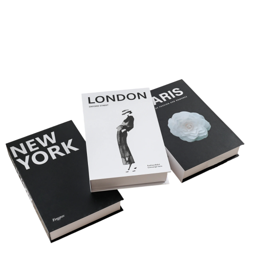 3 st Dekorativa falska böcker New York London Paris Oöppningsbara Pappersmodeller mode stil heminredning