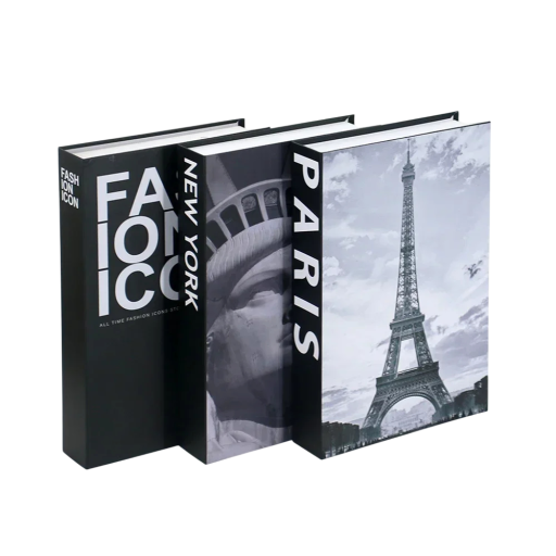 Dekorativa falska böcker 3 st Oöppningsbara svartvita designböcker Paris New York Fashion modern dekoration