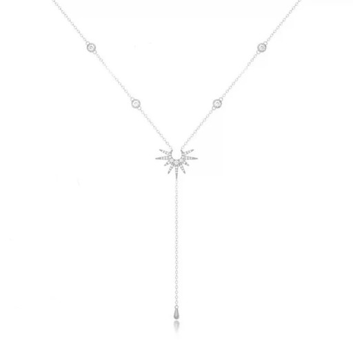 Dam lång kedja halsband Droppformad hänge Zirkon Sol Enkel metall choker Halsband med hängande kedja