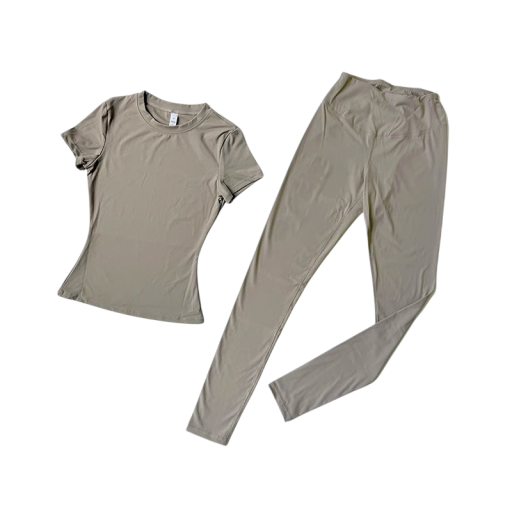 Damsportset T-shirt med kort ärm Leggings Enfärgad Nylon Spandex Fitness yoga träning