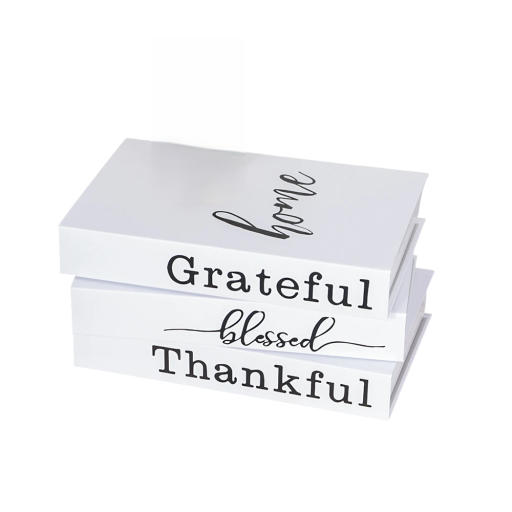 Dekorativa falska böcker 3 st Oöppningsbara vita motiverande böcker Home Grateful Blessed Thankful dekoration