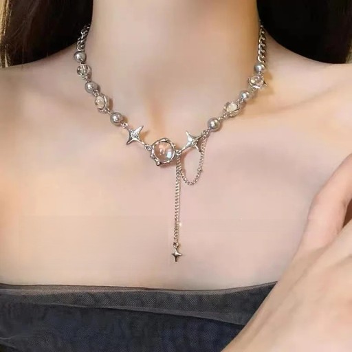 Choker i kirurgiskt stål Kombination av fyrkantiga stjärnor och koraller Damhalsband Modern dekorativ smycke