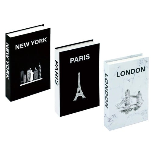 Dekorativa falska böcker 3 st Oöppningsbara inredningsdekorationer New York Paris London Modern design för stadsmiljö
