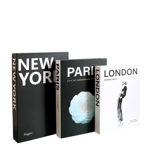 Dekorativa falska böcker 3 st Oöppningsbara inredningsdetaljer New York Paris London modern inredning