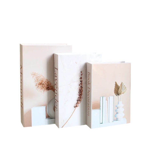 3 st Dekorativa falska böcker Icke öppningsbara moderna dekorationer med blommotiv och minimalistisk design för stiliga interiörer