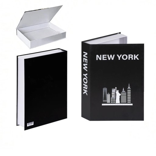 Falsk bok New York med förvaringsutrymme Dekorativ öppningsbar bok svart med motiv av New York och Frihetsgudinnan