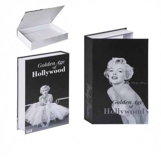 Dekorativ bok med falsk titel Golden Age of Hollywood med porträtt av Marilyn Monroe