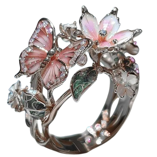 Damernas strassring Fjäril och blommor Justerbar storlek Öppen romantisk ring Glittrande modeaccessoar för kvinnor