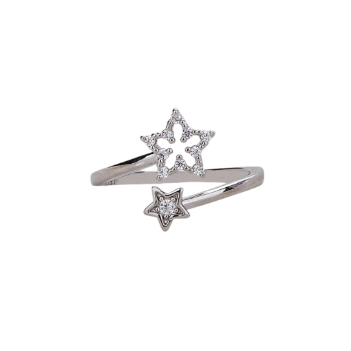 Silverfärgad damring justerbar storlek diameter 16,5 mm Stjärnor 3/5 mm Tunn öppen ring med stenar Elegant smycke