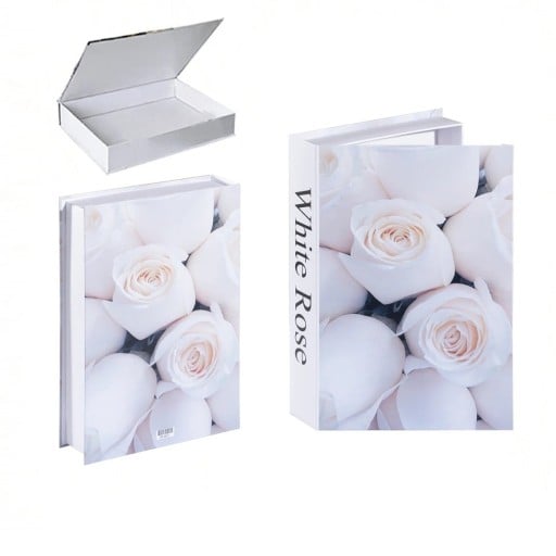 Dekorativ bok med förvaringsutrymme, öppningsbar, design White Rose - Stilfull dekoration med förvaringsutrymme för eleganta interiörer