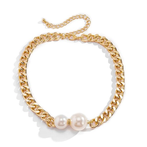 Damernas choker 35 cm + 7 cm justerbar längd med två stora pärlor
