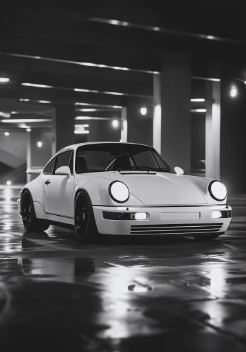 Affisch för vägg 20 x 30 cm Svartvit Porsche 911 Sportbil Modern dekoration till rummet Tryck på duk Väggkonst utan ram