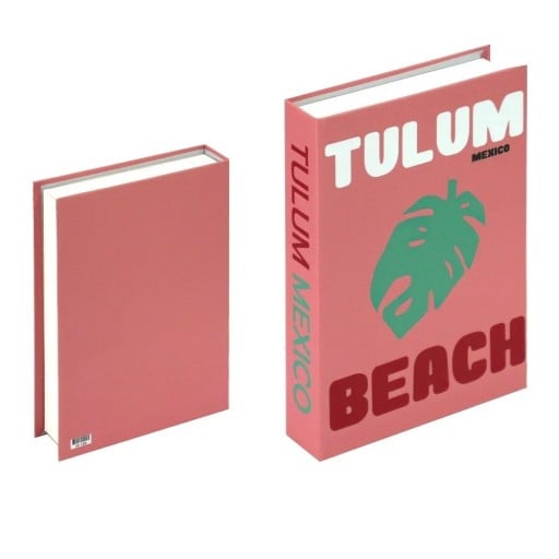 Falsk bok TULUM BEACH dekoration med motiv av mexikansk paradis, går ej att öppna