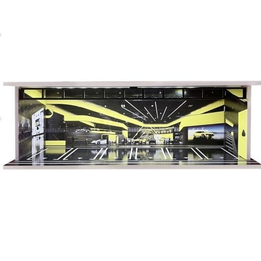 Utställningsdiorama garage för bilmodeller 30 × 13,5 × 10 cm 1:64 Lyxig bilsalong showroom parkeringshall Display box scen
