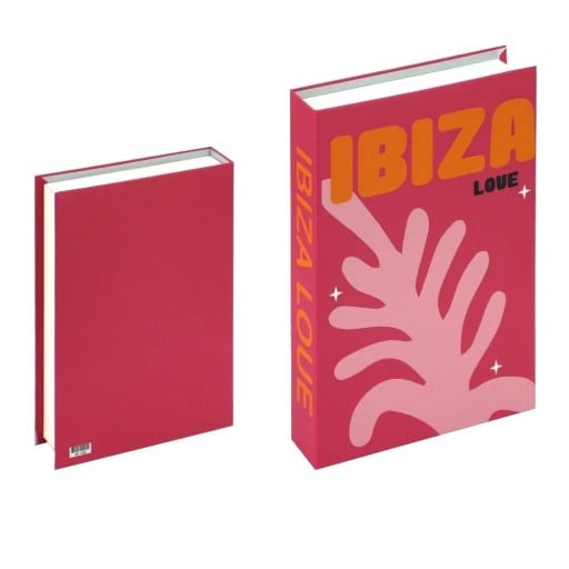 Falsk bok IBIZA LOVE dekoration med tropiskt motiv, går ej att öppna