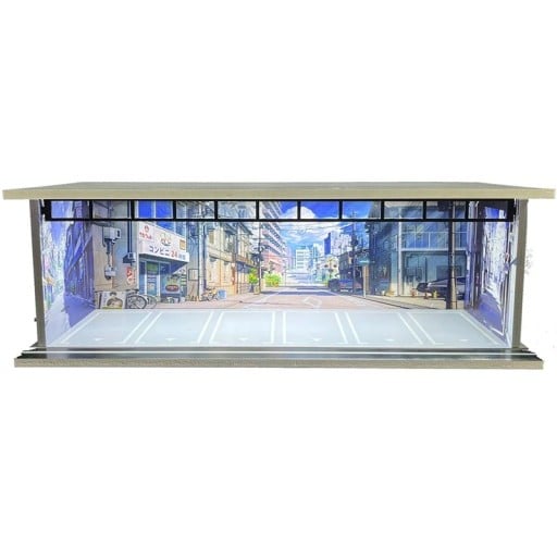Utställningsdiorama garage för bilar 30 x 13,5 x 10 cm 1:64 Japansk stadsdel med butiker PVC ABS modellscen