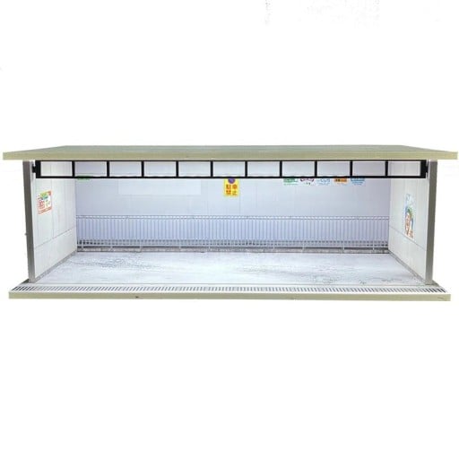 Utställningsdiorama garage för bilmodeller 30 x 13,5 x 10 cm Skala 1:64 Vit hall med räcke och affischer PVC ABS utställningsbakgrund
