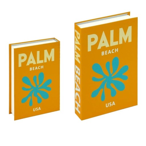 Falsk bok PALM BEACH USA dekoration med tropiskt motiv, går ej att öppna