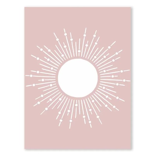 Canvastryck 21 x 30 cm Rosa bakgrund med vit sol Polyester mjukt canvas Tryck i hög upplösning Utan ram Dekoration för flickrum