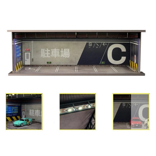 Diorama underjordisk parkering sektor C 1:64 Parkeringsgarage interiör PVC realistisk stadsscen för utställning av bilmodeller