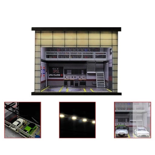 Servisgarage 1:64 Modern verkstad PVC diorama för bilmodeller realistisk dekoration samlargarage