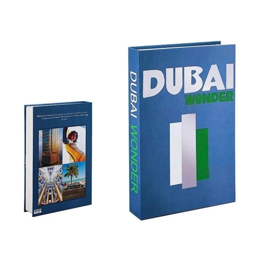 Falsk bok dekoration Oöppningsbar modell av boken Dubai Wonder Blå designprydnad för bibliotek vardagsrum