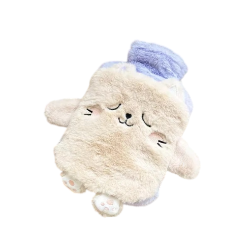 Stor plyschvärmare Kawaii katt 750 ml 25,5 x 17,5 cm Värmare för mage, händer och fötter Vattenflaska säker mot explosion