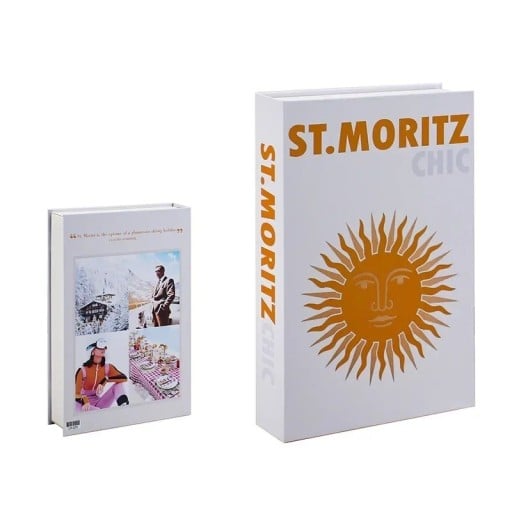 Falsk bok dekoration Oöppningsbar bokmodell St. Moritz Chic Vit designprydnad till bokhylla i vardagsrummet