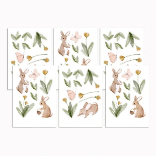 6 ark Dekaler 14,8 x 21 cm PVC Söt kaniner och blommor Dekorativa klistermärken till dagbok och barnrum