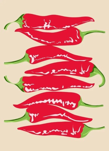 Canvasbild 50 x 70 cm Starka chilipeppar Väggdekoration för matsal och bistro Stilmotiv för kök Orahm