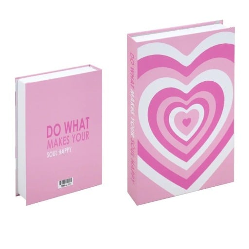 Falsk bok dekoration Gör det som gör din själ lycklig Oöppningsbar bokmodell Rosa design med hjärta Modern inredningsdetalj