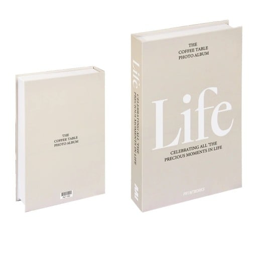 Falsk bok dekoration Life Coffee Table Photo Album Icke-öppningsbar bokattrapp Beige minimalistisk design Modern inredningsdetalj
