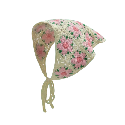Romantisk virkade triangulär scarf Blommig vår sommar hårscarf för kvinnor Lätt söt huvudbonad för resor