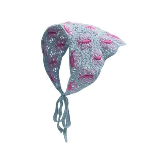 Motivhandgjord triangulär scarf med fjäril Vår sommar hårscarf för kvinnor Söt lätt huvudbonad för resor
