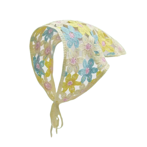 Vintage virkat triangulär scarf Blommig vår sommar hårscarf för kvinnor Lätt romantisk huvudbonad för resor
