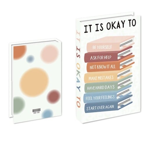 Falsk bok dekoration IT IS OKAY TO Oöppningsbar bokattrapp Motiverande design med citat Stilig heminredning