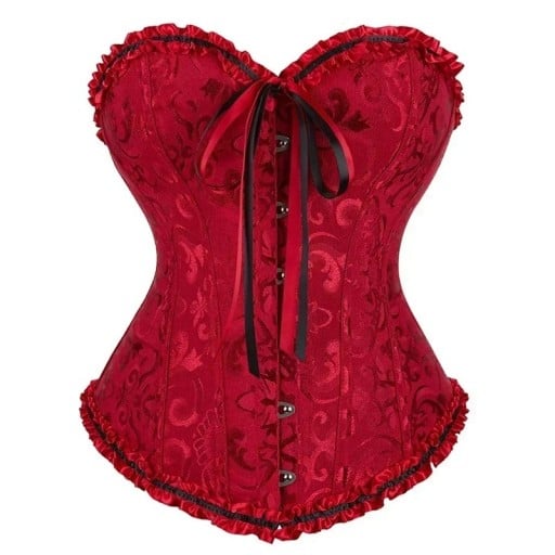 Damskorset Röd Framsidan Knäppning Rynkning och Slips Dekorativa Detaljer Polyester Spandex Elegant Top Formande Midja