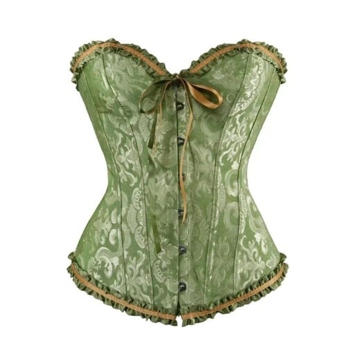 Damskorset Grön Framsidan Knäppning Rynkning och Slips Dekorativa Detaljer Polyester Spandex Elegant Top Formande Silhuett